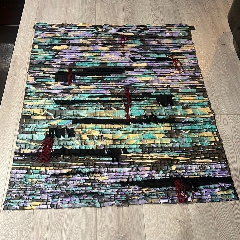 Custom Metallic Painted Canvas Art Tapestry 48” x 38.5” “Hidden Plates”